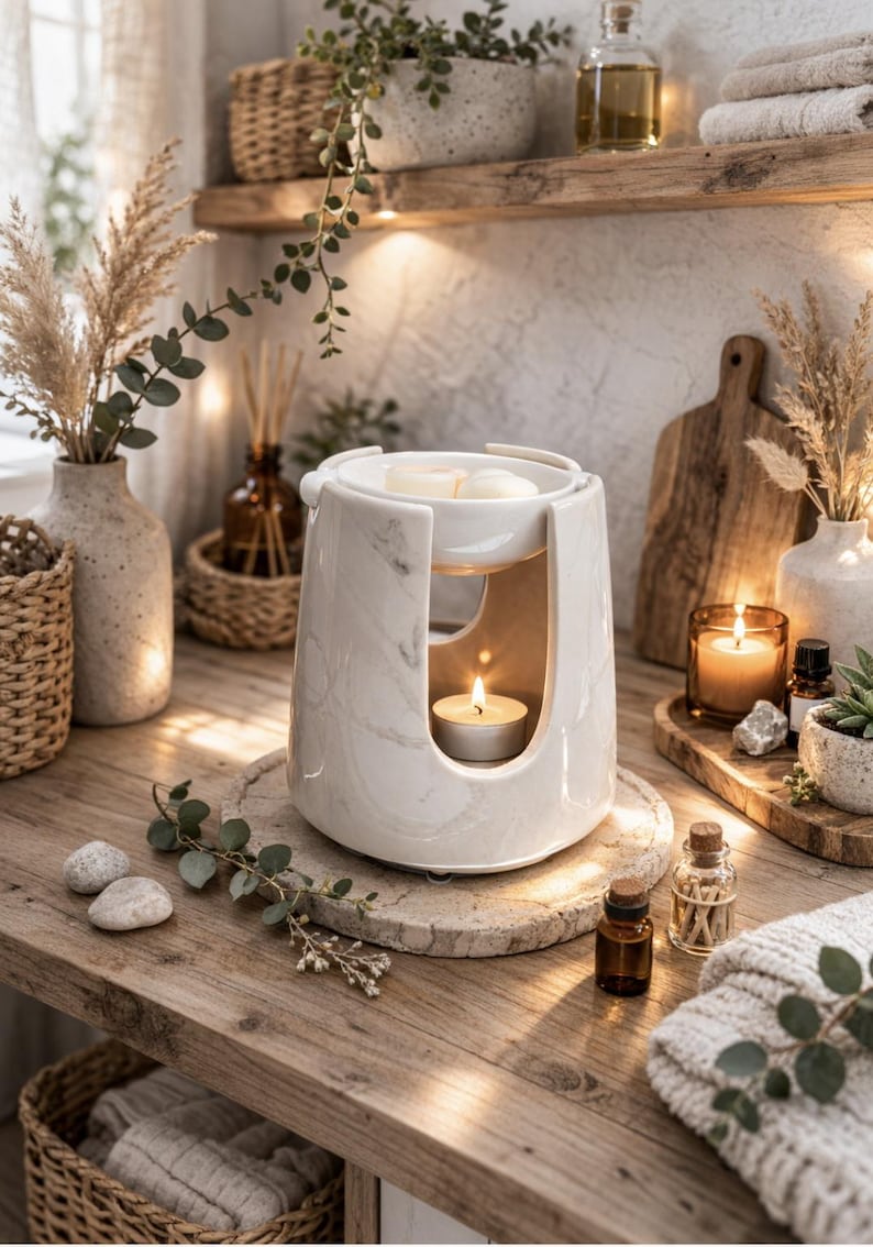 Handmade Ceramic Wax Melt Burner: Oxford Marble Effect Oil Burner imagem 1