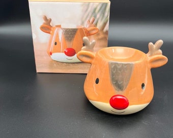 Reindeer Ceramic Wax Melt Burner: Christmas Home Decor, Soy Wax Gift Set