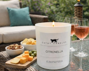 Citronella Lemongrass Candle: Natural Soy Wax with Citrepel, Bug Repellent, Summer Outdoor Candle, Handmade Essential oil Candle