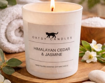 Himalayan Cedar & Jasmine Scented Candle/ 100 % Natural Soy Candle/ Hand Poured