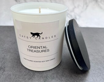 Oriental Treasures Scented Soy Wax Candle: Amber, Raspberry & Cedarwood