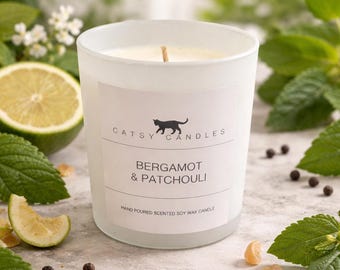Bergamot Patchouli Soy Candle, Jasmine Citrus Aromatherapy Home Fragrance