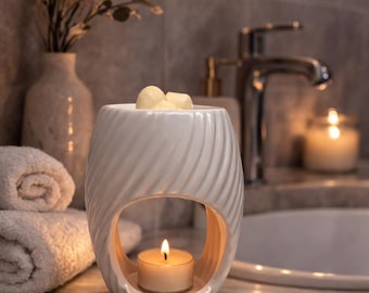 Modern Ceramic Wax Melt Burner, Grey Ribbed Wax Burner, Wax Melt Warmer, Oil Burner, Home Fragrance Burner, Modern Home Decor Gift