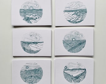 Hidden Gems of Pembs - illustrated handmade screen print _ limited edition _ A6 postcard size ( Pembrokeshire seascapes ) series 1