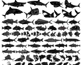 Fishes, Tuna, Shark, Bass, Trout, Salmon-DXF files and SVG cut ready for cnc machines, laser cutting and plasma cutting