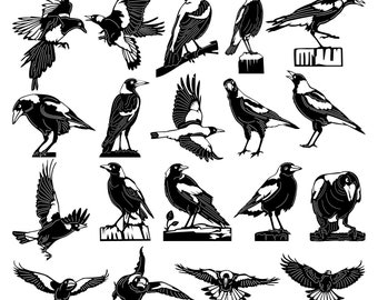 Australian Magpies Birds-DXF files and SVG cut ready for cnc machines, laser cutting and plasma cutting