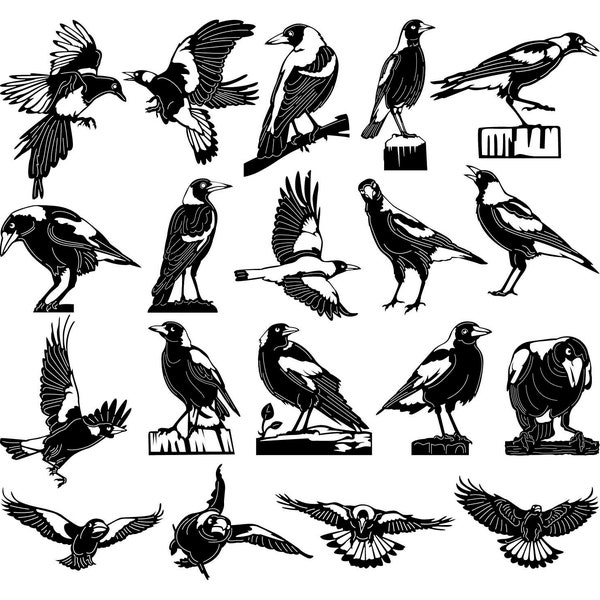 Australian Magpies Birds-DXF files and SVG cut ready for cnc machines, laser cutting and plasma cutting