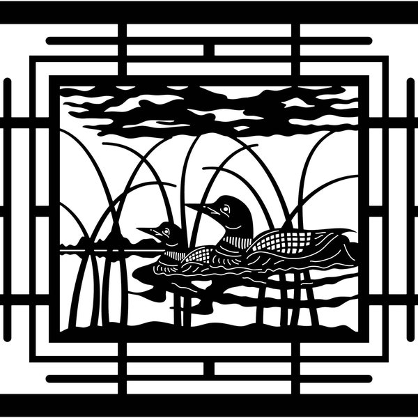 Loons in Lake Scene Railing Insert-DXF files cut ready for cnc machines, laser cutting and plasma cutting