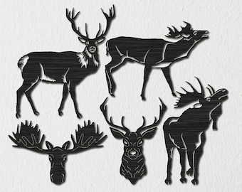 Deer, Deer face, Moose and Moose face-DXF files cut ready for cnc machines, laser cutting and plasma cutting