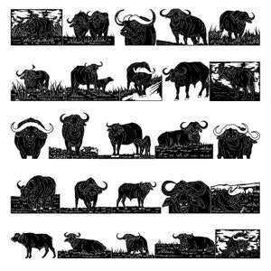 African Buffalos-DXF files and SVG cut ready for cnc machines, laser cutting and plasma cutting
