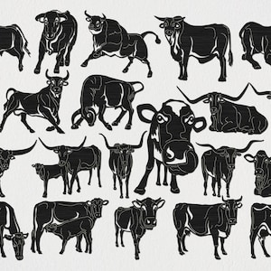 Arquivos DXF de Touros, Longhorns, Vacas, Búfalos e Bezerros cortados prontos para máquinas CNC, corte a laser e corte a plasma