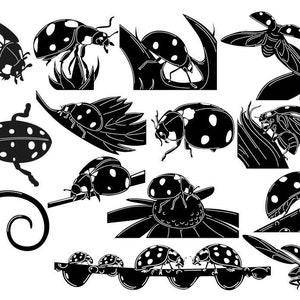 File di Ladybugs Beetle Ladybird Insect-DXF e taglio SVG pronto per macchine cnc, taglio laser e taglio al plasma