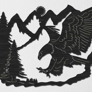 Eagle Attack Mountain View scene-DXF files cut ready for cnc machines, laser cutting and plasma cutting image 1