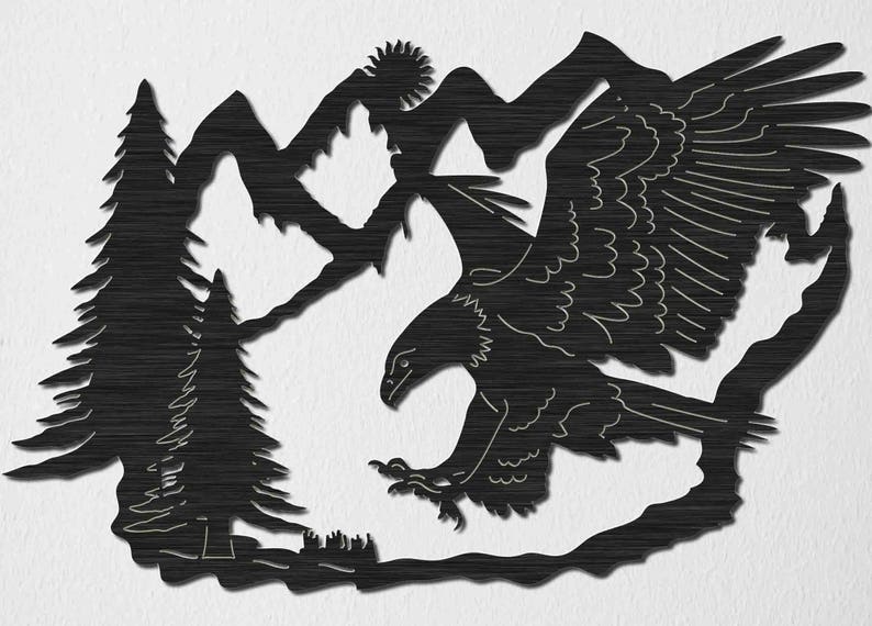 Eagle Attack Mountain View scene-DXF files cut ready for cnc machines, laser cutting and plasma cutting image 1