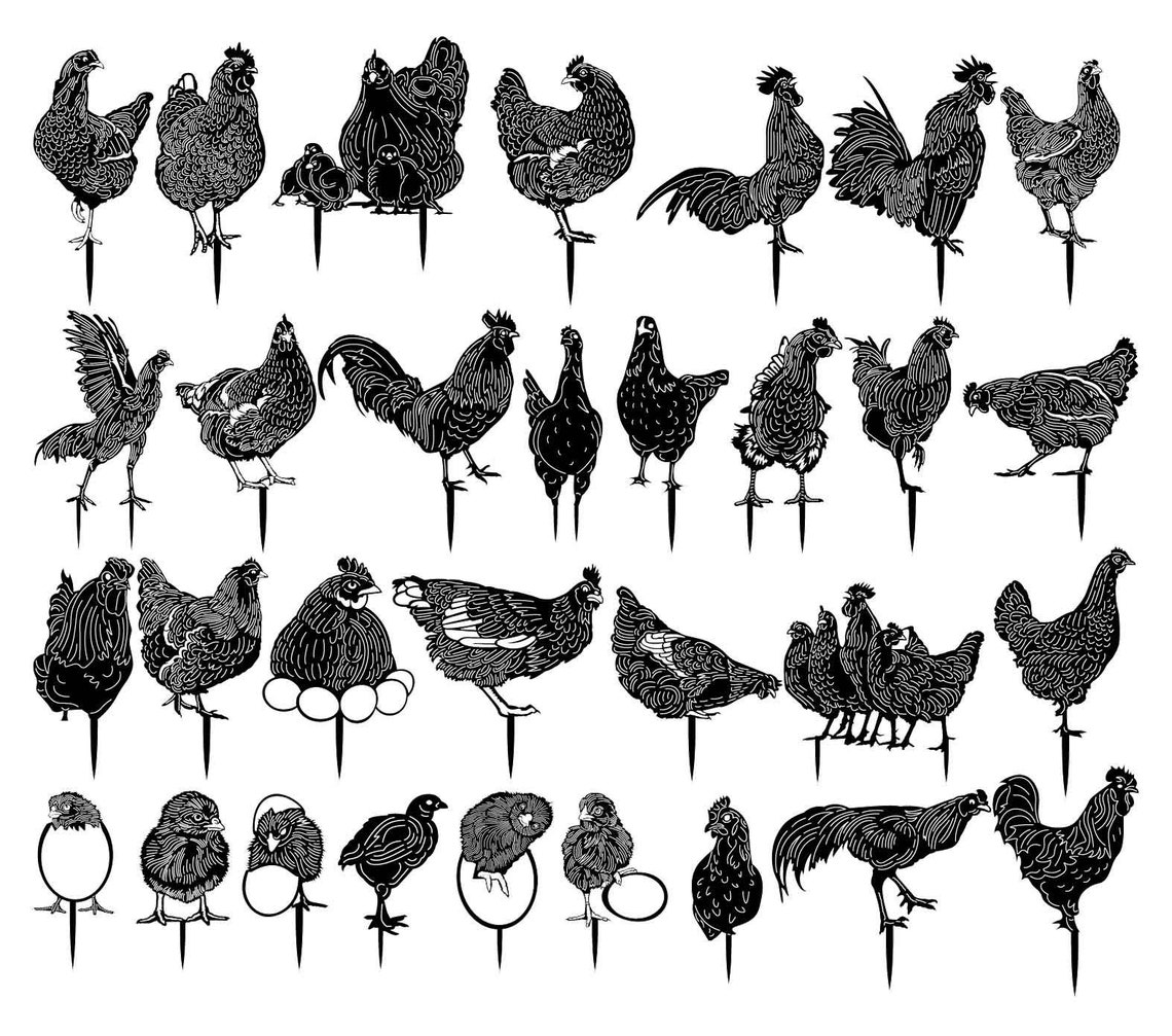 Chickens and Rooster Garden Stakesdxf Files and SVG Cut Ready for Cnc