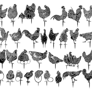 Chickens and Rooster Garden Stakes-DXF files and SVG cut ready for cnc machines, laser cutting and plasma cutting
