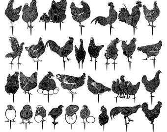 Chickens and Rooster Garden Stakes-DXF files and SVG cut ready for cnc machines, laser cutting and plasma cutting