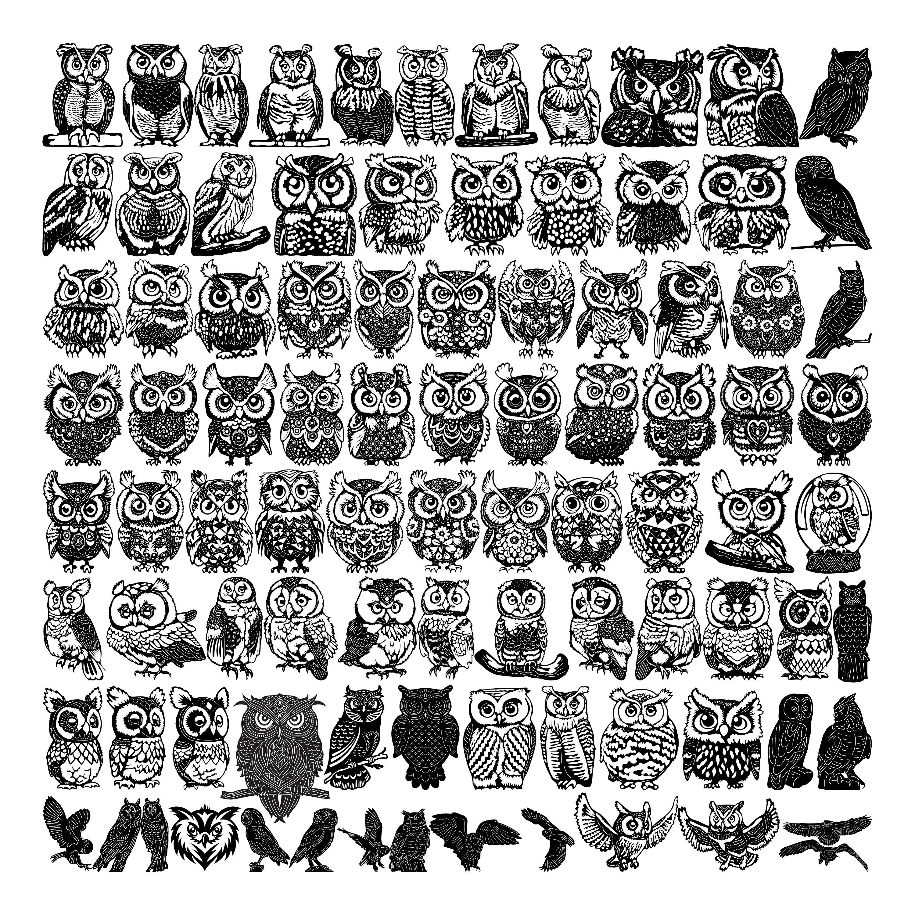 Owls Birds DXF SVG Files: CNC Laser Plasma Cut Ready