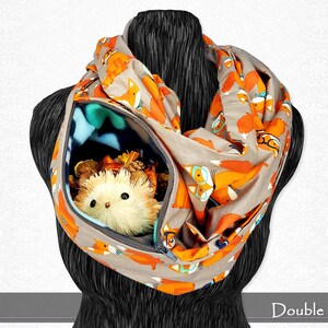 Gentlemen Foxes Bonding Scarf for Small Pets with Hidden Fleece Pocket Gray and Orange Cotton Bond Pouch 72" Double Loop