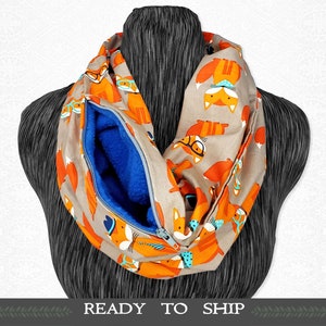 Gentlemen Foxes Bonding Scarf for Small Pets with Hidden Fleece Pocket Gray and Orange Cotton Bond Pouch image 1