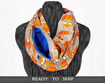 Gentlemen Foxes Bonding Scarf for Small Pets with Hidden Fleece Pocket ~ Gray and Orange Cotton Bond Pouch