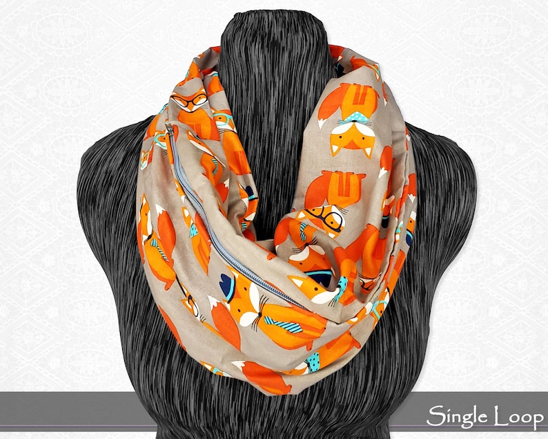 Gentlemen Foxes Bonding Scarf for Small Pets with Hidden Fleece Pocket Gray and Orange Cotton Bond Pouch image 4