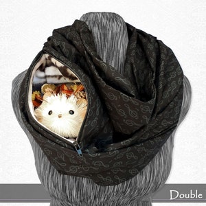 Music Note Bonding Scarf for Small Pocket Pets Black Treble Clef Cotton Infinity Scarf with Secret Pouch 72" Double Loop