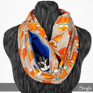 Gentlemen Foxes Bonding Scarf for Small Pets with Hidden Fleece Pocket Gray and Orange Cotton Bond Pouch 36" Single Loop