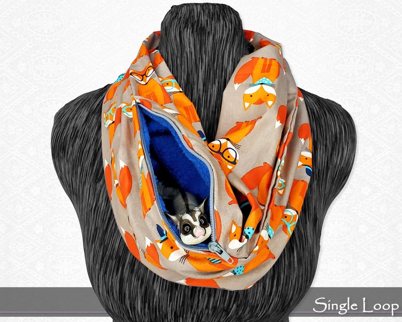 Gentlemen Foxes Bonding Scarf for Small Pets with Hidden Fleece Pocket Gray and Orange Cotton Bond Pouch 36" Single Loop