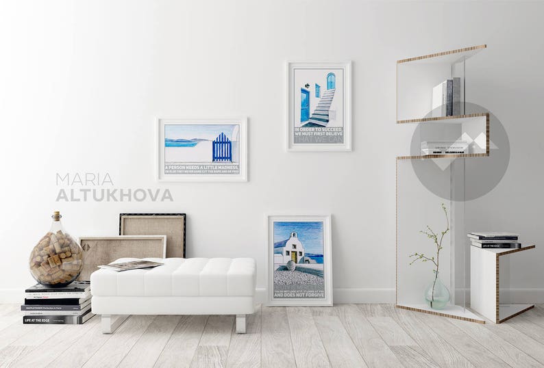 success quote Santorini streets drawing Greece Santorini printed travel poster motivational inspirational wall art decor prints