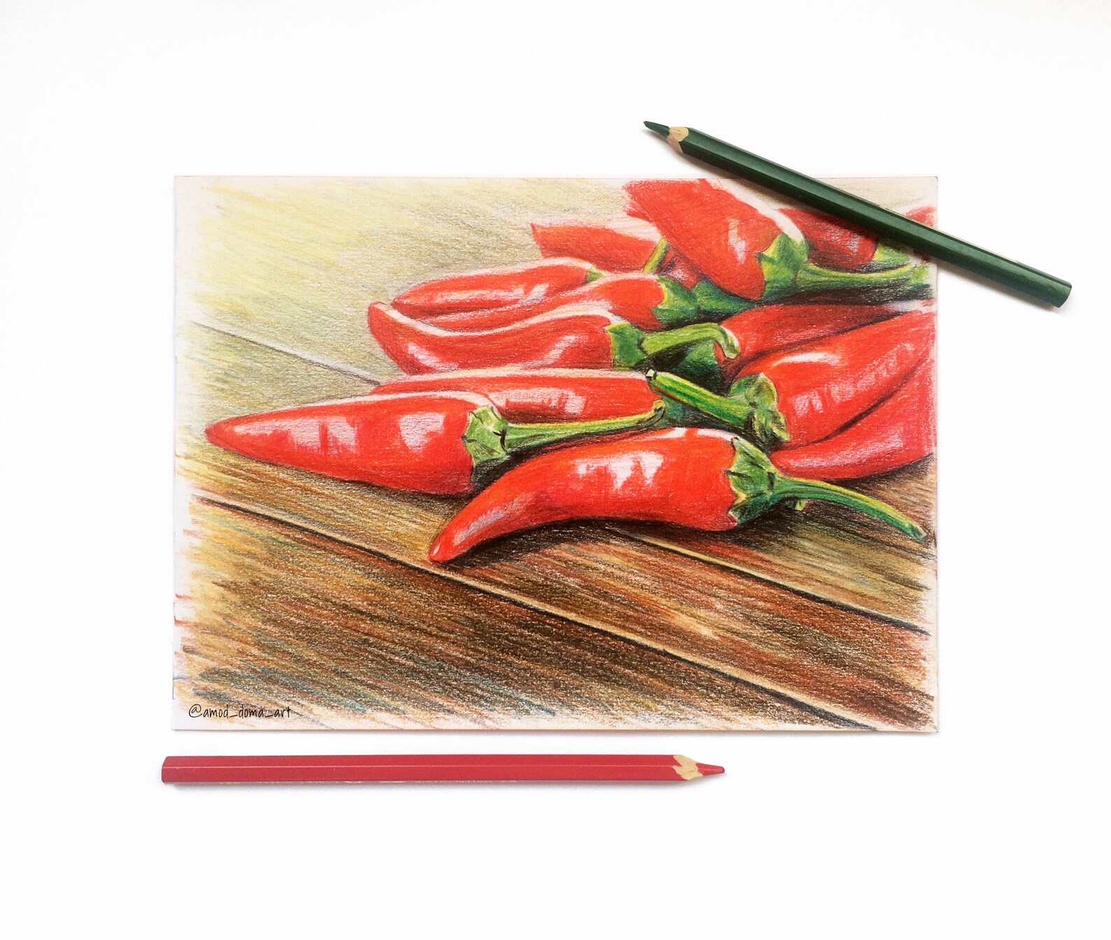 Red Chili peppers colored pencils drawing print Culinary Etsy