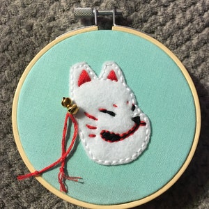 Felt Kitsune Fox Mask Embroidery