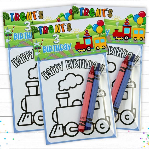 Personalized Kids Train Birthday Favors Locomotive Choo Choo Coloring Activity Packs