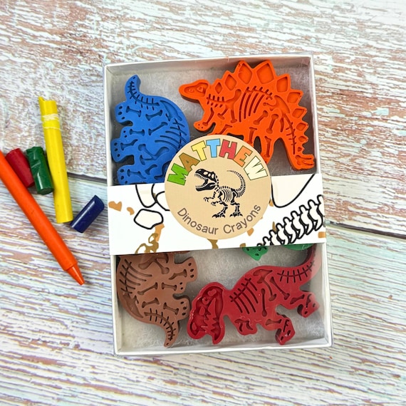 Personalized Kids Skeleton Dinosaur Crayon Gift Set Boxed Custom Fossil Crayons