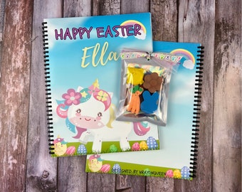 Personalized Unicorn Easter Coloring Book & Crayons Set - Ideal Kids' Easter Basket Fillers