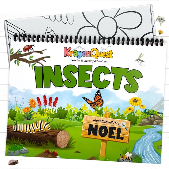 Personalized Kids Insect Activity Coloring Book and Keepsake Gift Box Set