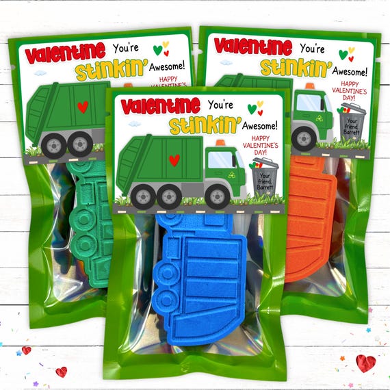 Personalized Kids Garbage Truck Valentine Classroom Favors Custom Shape Crayon Set