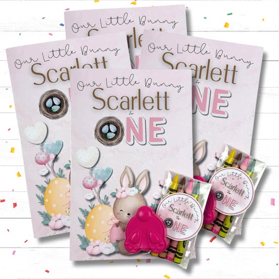 Personalized Bunny Birthday Party Favors for Girls, Non Candy Kids Goodie Bag Set