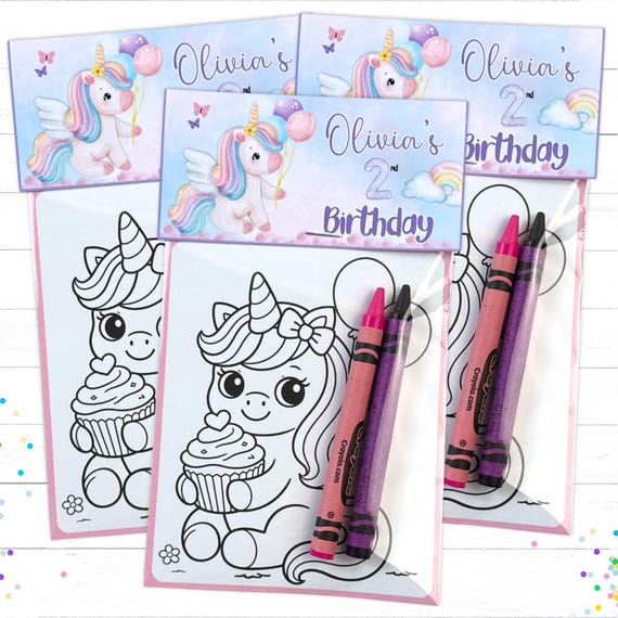 Personalized Girl Unicorn Birthday Party Favors Mini Coloring Packs