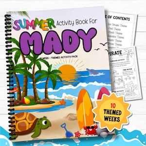 Personalized Summer Activity Book for Kids - 10 Week Learning Workbook - Preschool Fine Motor, Language, Science, Number Fun - Ages 3-5