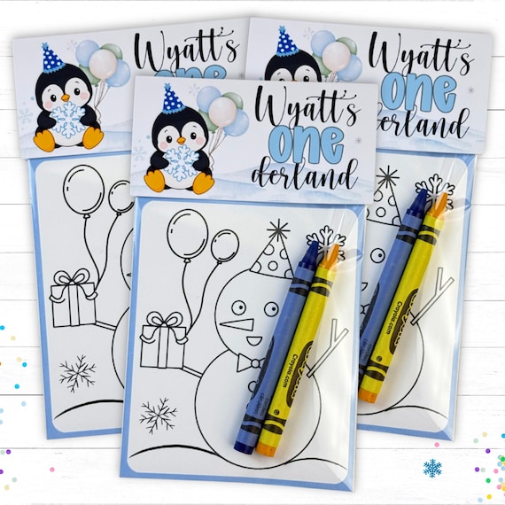 Personalized Boys Winter Onederland Birthday Favors Kids Coloring Activity Packs