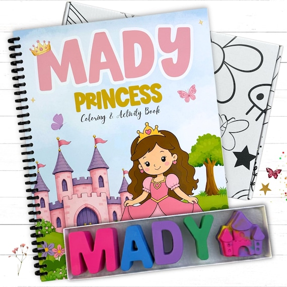 Personalized Kids Princess Name Tracing Book Custom Name Crayons Activity Workbook Set
