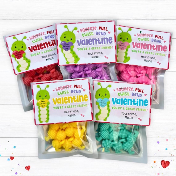 Personalized Kids Squishy Valentine Cards Sensory Fidget Toy Class Party Favors