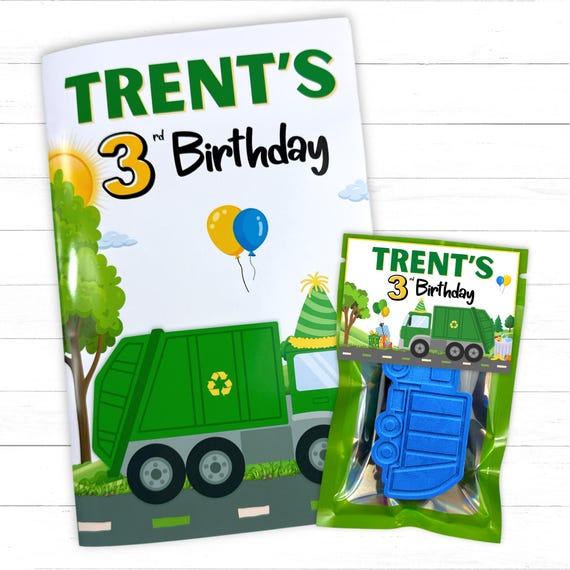 Personalized Boy Garbage Truck Birthday Party Favors Shaped Crayon Set
