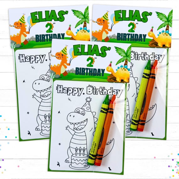 Personalized Kids Dinosaur Birthday Party Favors Mini Coloring Packs