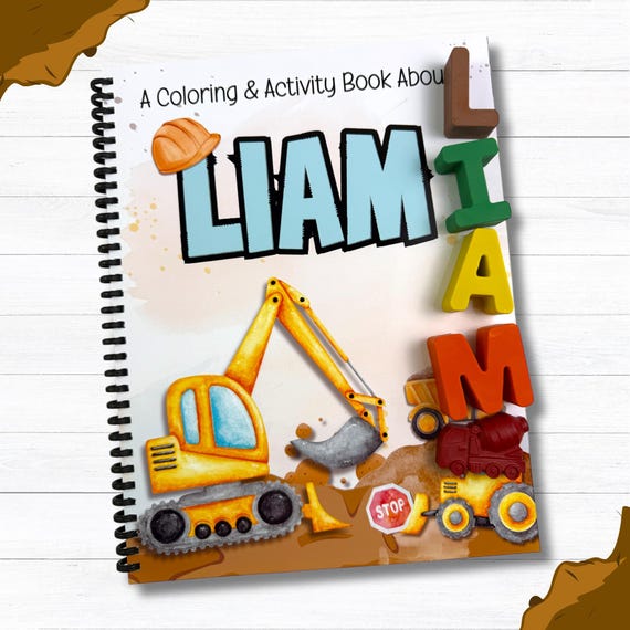 Personalized Construction Activity Book & Crayons Gift Set
