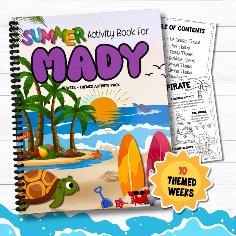 Personalized Summer Activity Book for Kids - 10 Week Learning Workbook - Preschool Fine Motor, Language, Science, Number Fun - Ages 3-5