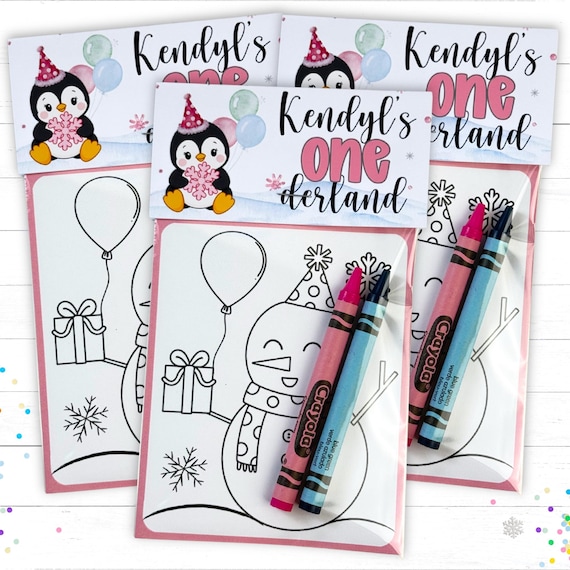 Personalized Girls Winter Onederland Birthday Favors Kids Coloring Activity Packs