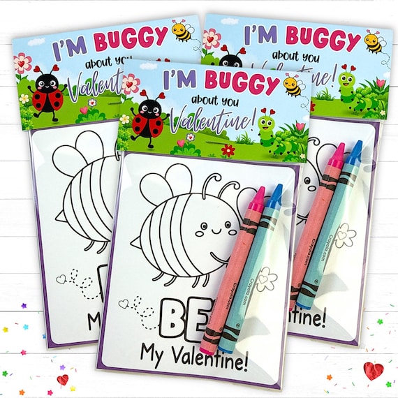 Personalized Kids Bug Valentine Day School Party Favors Mini Coloring Packs