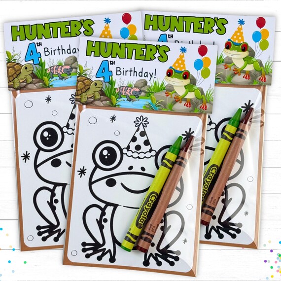 Personalized Kids Reptile Birthday Favors Frog Turtle Coloring Activity Packs